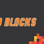 Texten 10 Blocks i orange med pixelmönster i hörnen mot en mörk bakgrund