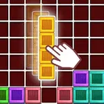 Färgade block och en handpekare på ett rutnät med olika färgade block längst ned