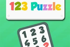 Texten 123 Puzzle i färgglada bokstäver ovanför ett rutnät av siffror på en grön bakgrund