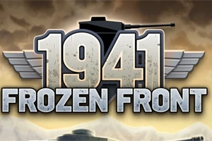 Stor text 1941 Frozen Front med en silhuett av en stridsvagn och vingar i bakgrunden