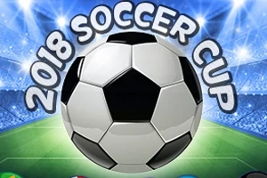 Fotboll i centrum med texten 2018 Soccer Cup mot en upplyst stadionbakgrund