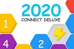 Färgade hexagoner med siffror och en blixtsymbol, samt texten 2020 Connect Deluxe i blått och svart
