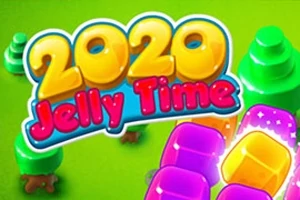 Färgglad text 2020 Jelly Time med grön bakgrund och block i olika färger