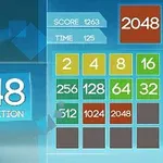 Spelgränssnitt med numrerade brickor och texten 2048 Classic Edition
