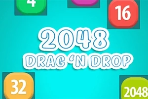 Texten 2048 Drag N Drop på en blå bakgrund med färgade nummerbrickor