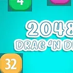 Texten 2048 Drag N Drop på en blå bakgrund med färgade nummerbrickor