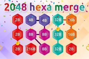 Färgglada hexagoner med siffror och bokstäver arrangerade i vertikala rader mot en ljus bakgrund med konfetti