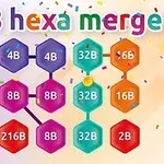 Färgglada hexagoner med siffror och bokstäver arrangerade i vertikala rader mot en ljus bakgrund med konfetti