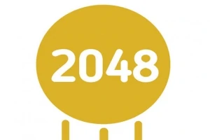 En gul cirkel med numret 2048 i vitt på en vit bakgrund