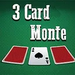 Texten 3 Card Monte över tre spelkort, varav två är vända nedåt och ett visar spader ess