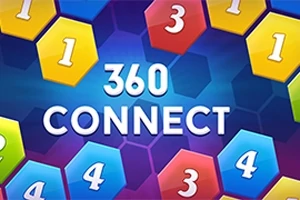 Färgglada hexagoner med siffror omger texten 360 CONNECT på en blå och lila bakgrund