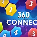 Färgglada hexagoner med siffror omger texten 360 CONNECT på en blå och lila bakgrund