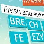 Text med ordpussel och fraser som Fresh and animated på en ljus bakgrund