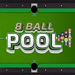 En biljardbordgrön bakgrund med texten 8 Ball Pool och en triangel av flerfärgade biljardbollar på sidan