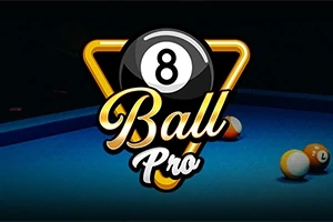 Logotyp med texten 8 Ball Pro framför ett biljardbord med några bollar