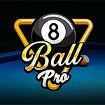 Logotyp med texten 8 Ball Pro framför ett biljardbord med några bollar