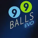 Texten 99 Balls Evo med siffrorna 9 omgivna av cirklar i blått och grönt på en mörkblå bakgrund