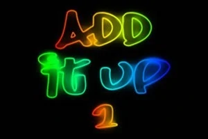 Färgglad neonskrift med texten ADD IT UP 1 mot svart bakgrund