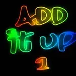 Färgglad neonskrift med texten ADD IT UP 1 mot svart bakgrund