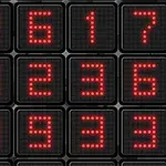 Ett rutnät av digitala skärmar med röda siffror mot en svart bakgrund