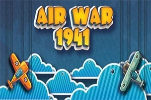 Texten Air War 1941 i stora gula bokstäver ovanför två tecknade flygplan som flyger över blå moln
