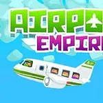 Tecknad bild av ett flygplan i luften med titteltexten Airport Empire ovanför, mot en himmel med moln