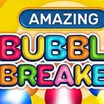 Färgglad text med orden Amazing Bubble Breaker mot en bakgrund av färgstarka bubblor