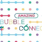 Färgglada prickar och linjer i olika mönster med texten Amazing Bubble Connect mot en vit bakgrund