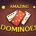 Tre dominobrickor omgivna av stjärnor med texten Amazing Dominoes