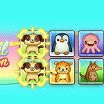 Tecknade djurbilder inklusive hund, pingvin, bläckfisk, gepard och känguru ordnade i ett rutnät med texten Animal connection till vänster