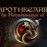 Omslaget visar titeln APOTHECARIUM: The Renaissance of Evil med en orm som slingrar sig runt ett rött och svart emblem, samt mörka detaljer i bakgrunden