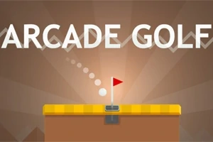 Texten ARCADE GOLF visas över en stiliserad golfbana med ett hål och en flagga