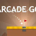 Texten ARCADE GOLF visas över en stiliserad golfbana med ett hål och en flagga