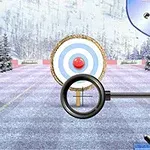 Sikta mot en måltavla med ett blått gevärssikte på en snötäckt skjutbana