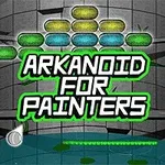 Färgglada block och texten ARKANOID FOR PAINTERS mot en grå väggbakgrund med en grön och blå detalj nedtill