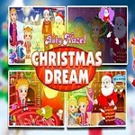 Ett kollage av jultema med en tecknad flicka och jultomten samt texten Christmas Dream