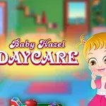 Två tecknade bebisar i ett färgglatt lekrum med texten Baby Hazel Daycare