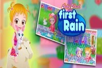 Njut av Baby Hazels första regn med hennes vän och kaninen Bunny