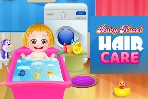 Liten flicka med blont hår badar i ett rosa badkar omgivet av badleksaker, med en tvättmaskin i bakgrunden