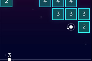 Bilden visar ett spelplan med numrerade block och en boll mot en mörk bakgrund