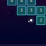 Bilden visar ett spelplan med numrerade block och en boll mot en mörk bakgrund