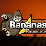 Tecknad glad gorilla som håller i en banan bredvid texten Bananas Joe mot en orange bakgrund