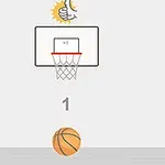 Basketkorg med en orange basketboll under den och en tumme upp i bakgrunden