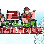 Två tecknade soldater i hjälmar med vapen och granater framför texten Battalion Commander 2 med snöig bakgrund