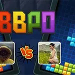 Färgglada block, symbolerna BBPO, och två profilbilder med en vs emellan