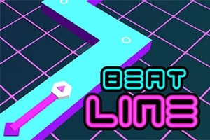 Neonfärgade geometriska former och texten Beat Line på en rutnätbakgrund