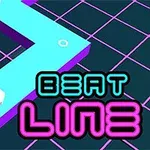 Neonfärgade geometriska former och texten Beat Line på en rutnätbakgrund