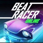 Retroinspirerad neonbil i futuristisk miljö med texten Beat Racer Online ovanför