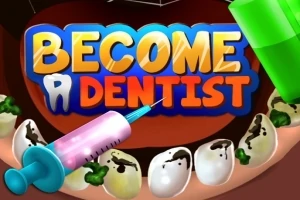 Spritspenna och grön borr omgivna av tänder med karies och logotypen Become a Dentist
