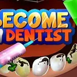 Spritspenna och grön borr omgivna av tänder med karies och logotypen Become a Dentist